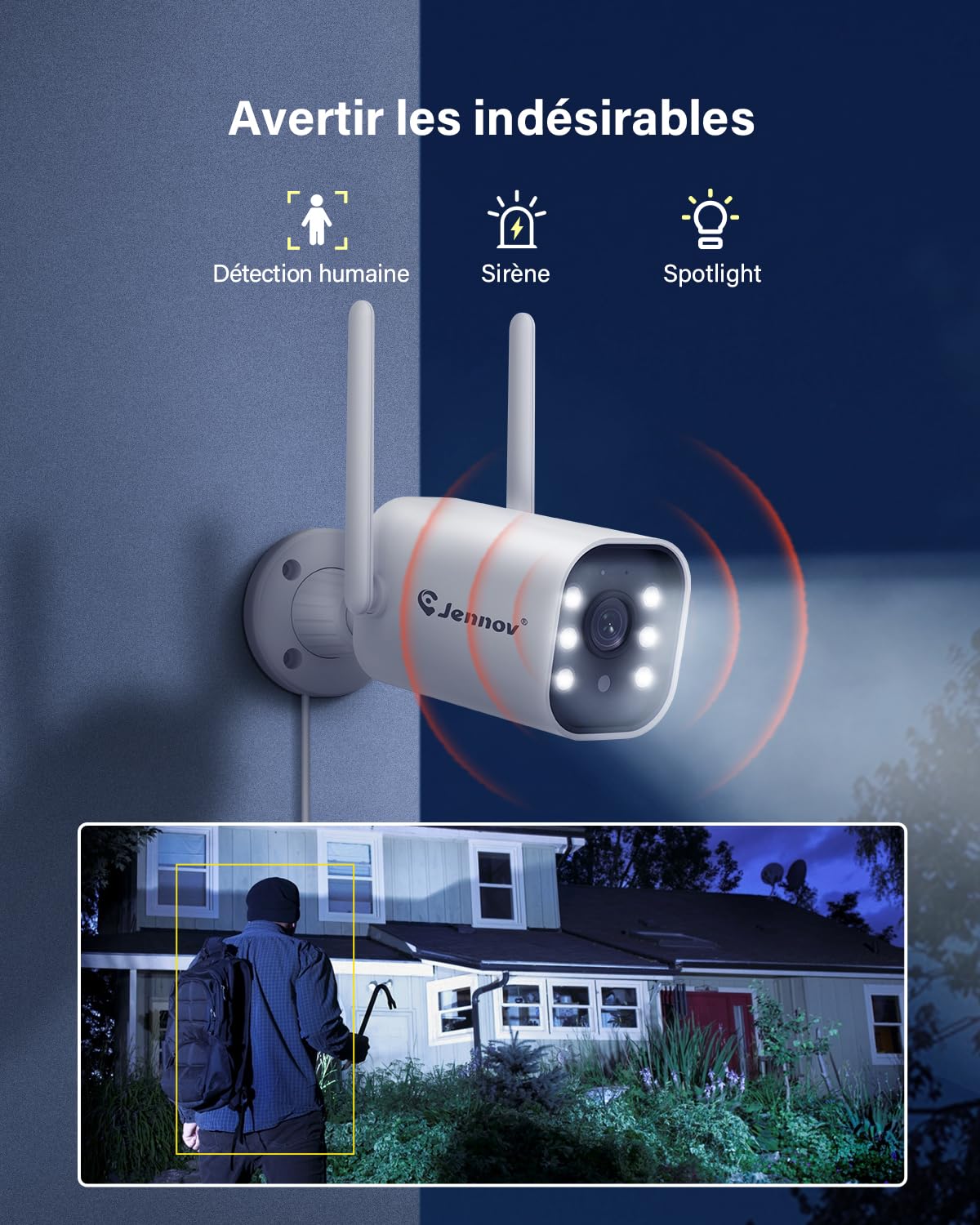 Jennov 5MP Kit Caméra Surveillance WiFi Extérieure, 10CH 5MP NVR et 4X Caméra avec Grand Angle 120°, Enregistrement 24/7, Détection Humaine, Audio Bidirectionnel, Vision Nocturne Couleur, 1TB