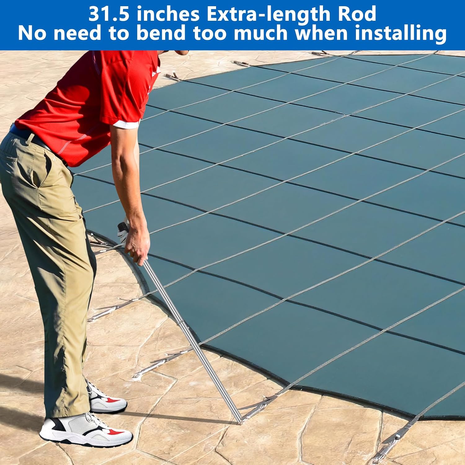 31-1/2 inch Pool Cover Tool, 2 Pack Pool Cover Installation Tool，Swimming Pool Safety Cover Installation and Removal Rod Tool, Suitable for All Standard Pool Cover Anchors