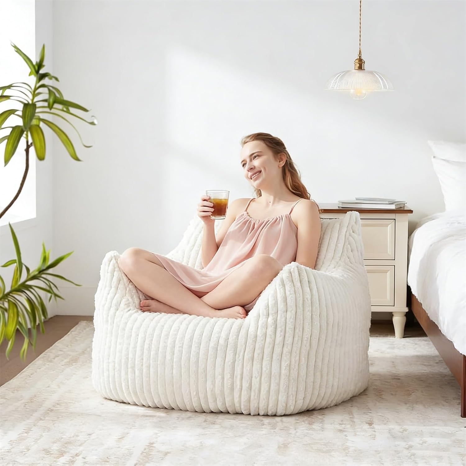 Soft Bean Bag Sofa Chair, Premium Beanbag Chair with Filling, Bedroom Chair, Bean Bag Chairs for Kids, Versatile Home Use(No Foot Pedal)