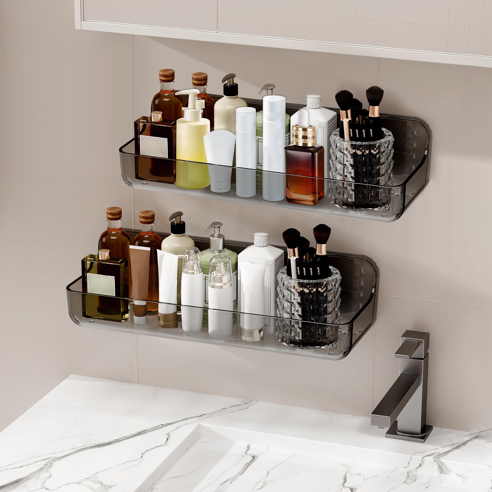 Diesisa 2pc Acrylic Wall Mounted Shower Caddy Adhesive Shelf Bathroom Shelves for Wall Self Adhesive Organizer No Drilling