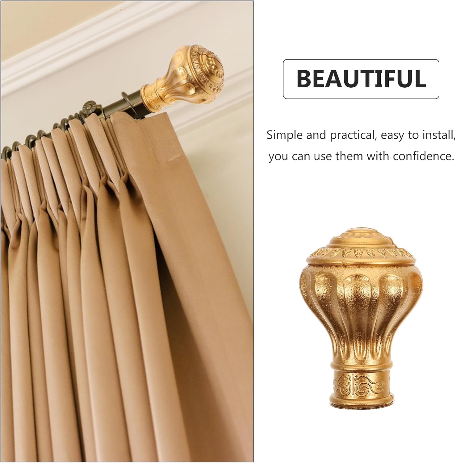 12pcs Aluminum Alloy Roman Curtain Rod Finials with Plastic Six-Leaf Design, Ivory White Black Rose Gold Colors, Window Rod Ends for Drapery Hardware Set