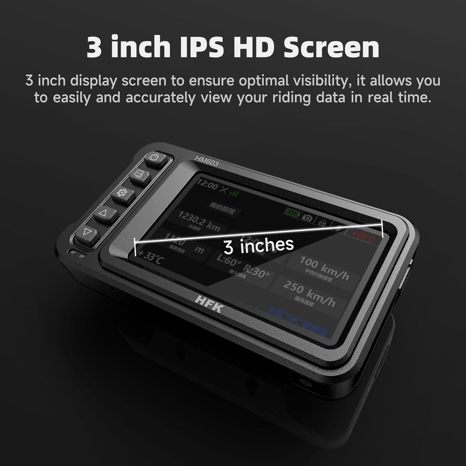 HFK HM603 Motorcycle Dash Cam Front and Rear, 2K Dual Motorcycle Camera, 3" Screen Display, GPS Navigation, Tire Pressure Monitoring, IP67 Waterproof, 5G WiFi, G-Sensor, Built in eMMC 128GB Storage