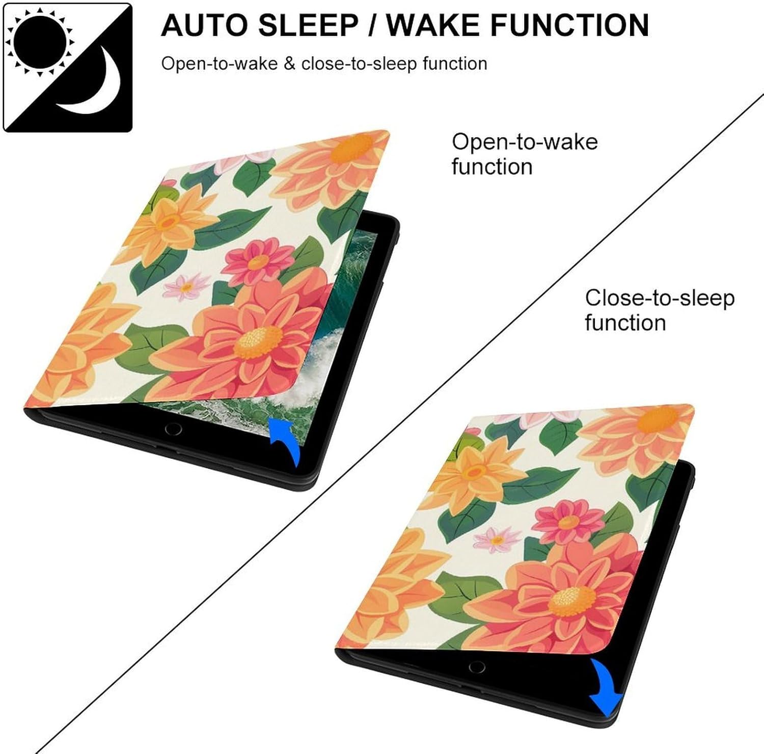Mexico Dahlia Flower Printed Case Trifold Stand Protective Cover Compatible with ipad 2017/2018/Air1/Air2 (9.7in)