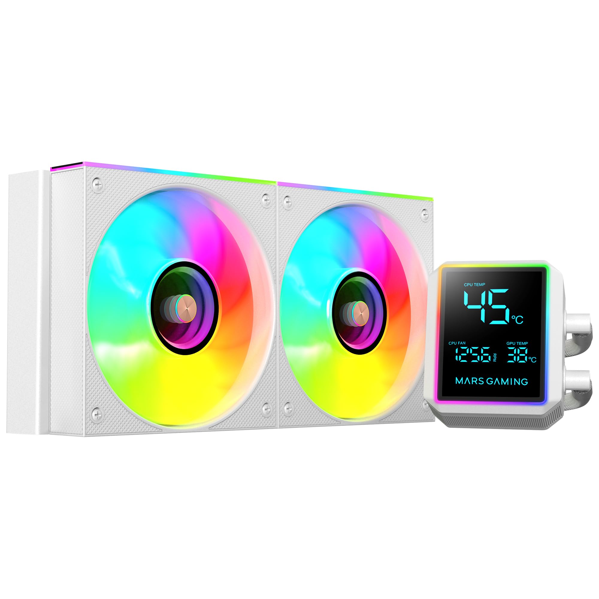 Mars Gaming ML-VISIONII240 Raffreddamento Liquido AIO 500W TDP, Schermo IPS 2,8" 360º, Pompa 4ª Gen Opti-Chamber con Base in Rame e Microcanali, 2x Ventole 120mm ARGB Infinity Mirror, Bianco