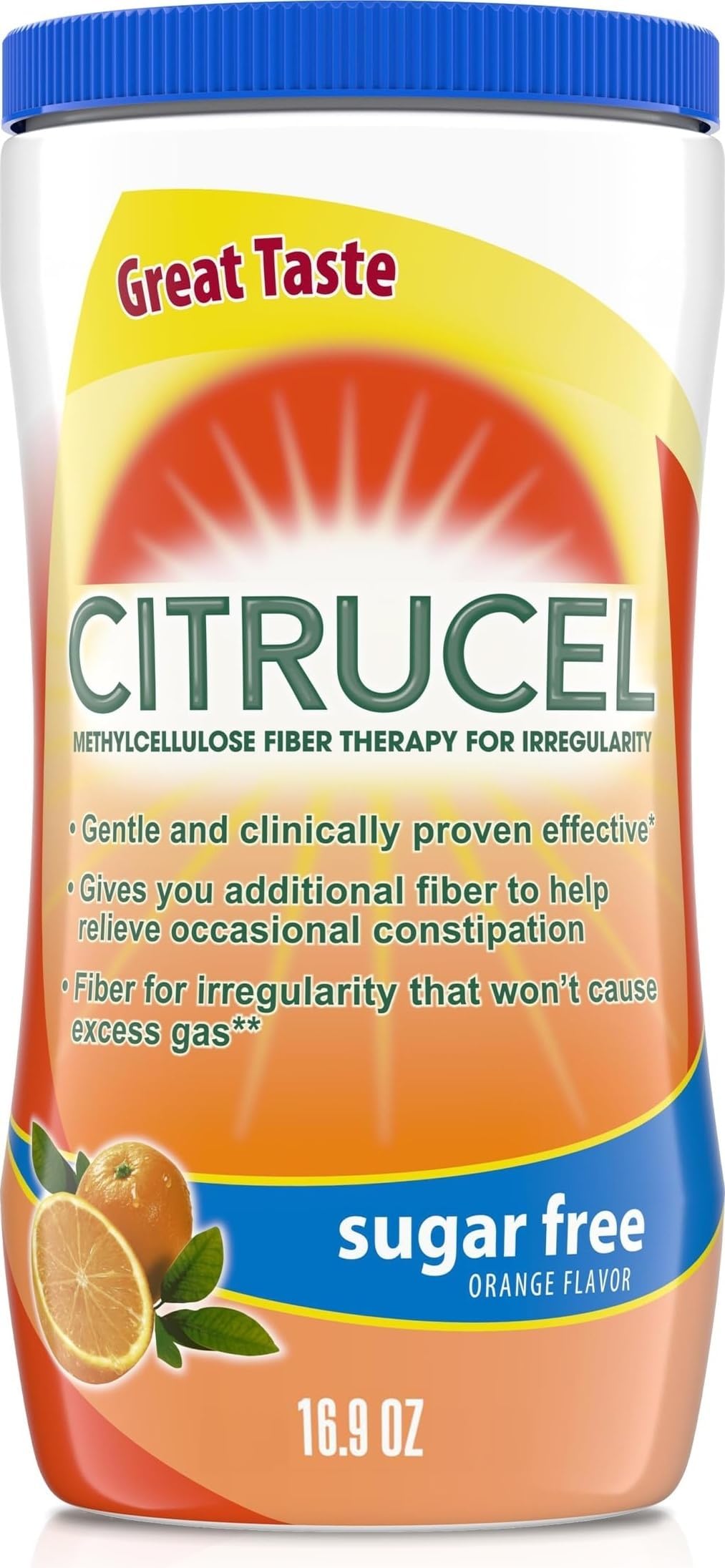 Citrucel Powder Fiber Therapy for Occasional Constipation Relief, 16.9 oz | Sugar Free, Methylcellulose Fiber Therapy for Irregularity That Won't Cause Gas, Orange Flavor