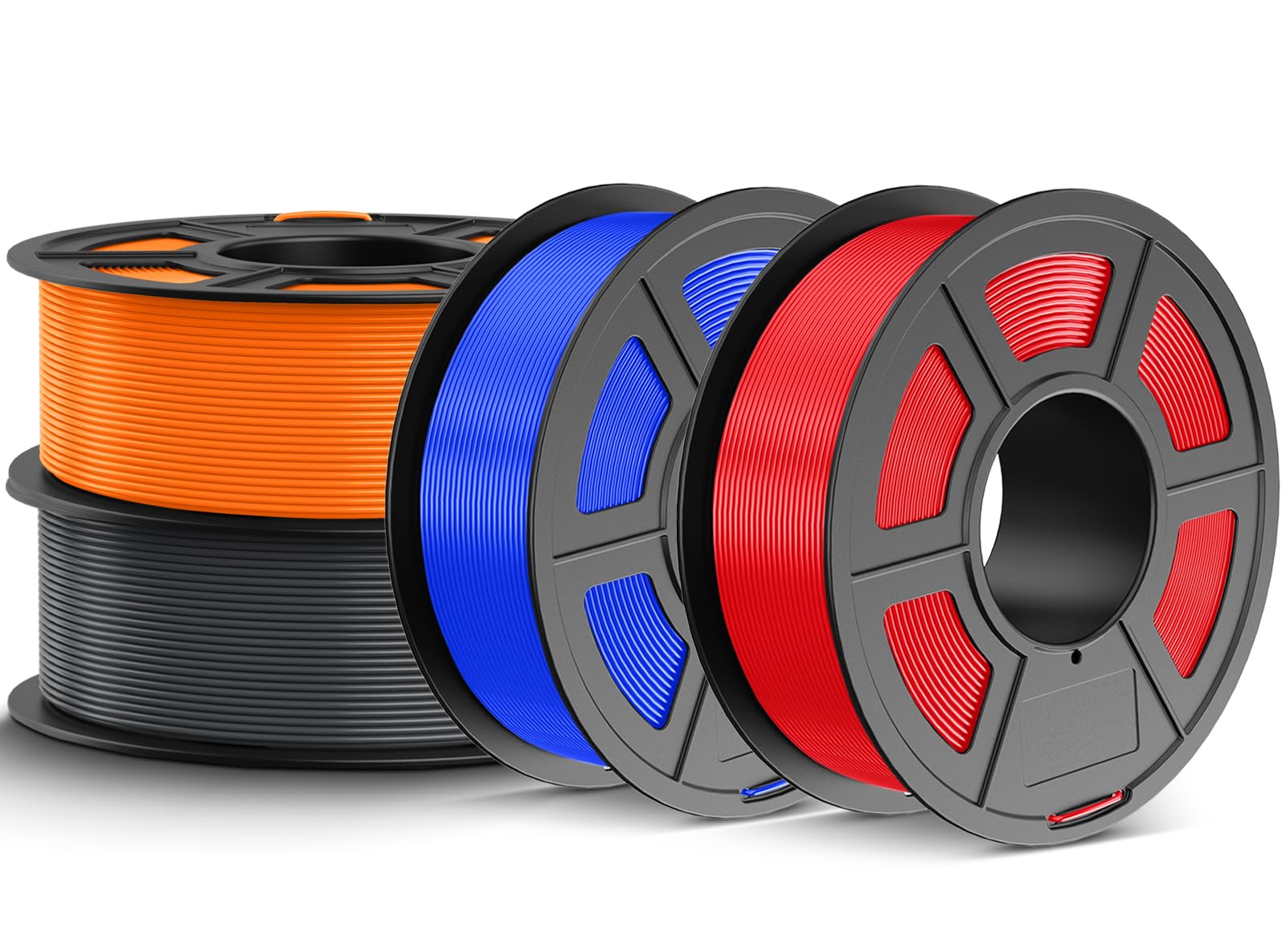 JAYO Naranja, Gris, Azul, Rojo PETG Filamento 1.75mm 4.4kg Alta Tenacidad | Resistente a Golpes y Caídas, Buena Resistencia Química, Precisión ±0.02mm, Bobinado Ordenado, 4 x 1.1 kg (~1440 m)
