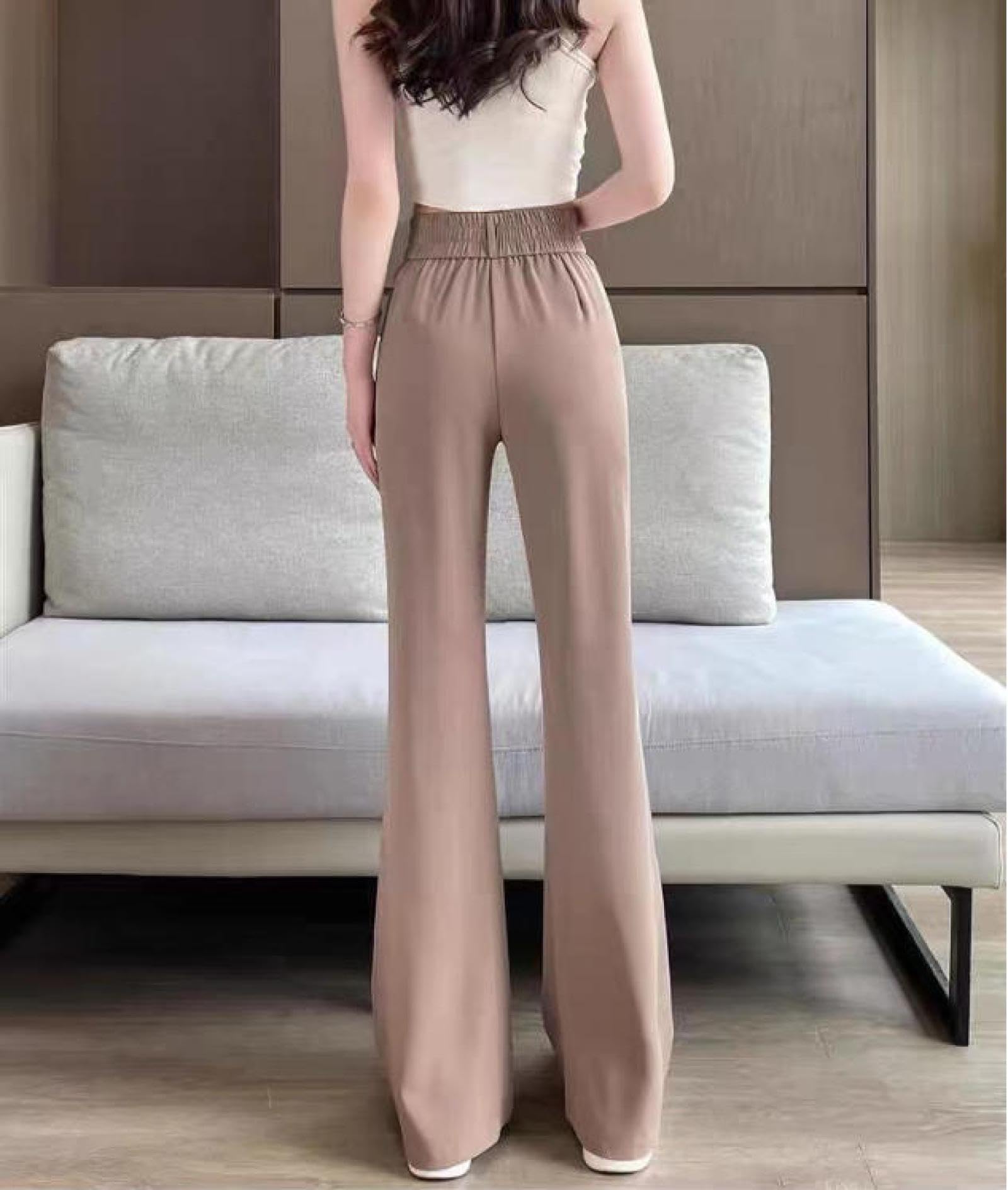 Generisch Bootcut Jazzpants damskie spodnie garniturowe z lodowego jedwabiu, damskie na lato, cienkie spodnie z szerokimi nogawkami, wysoka talia, smukłe damskie spodnie do noszenia na co dzień