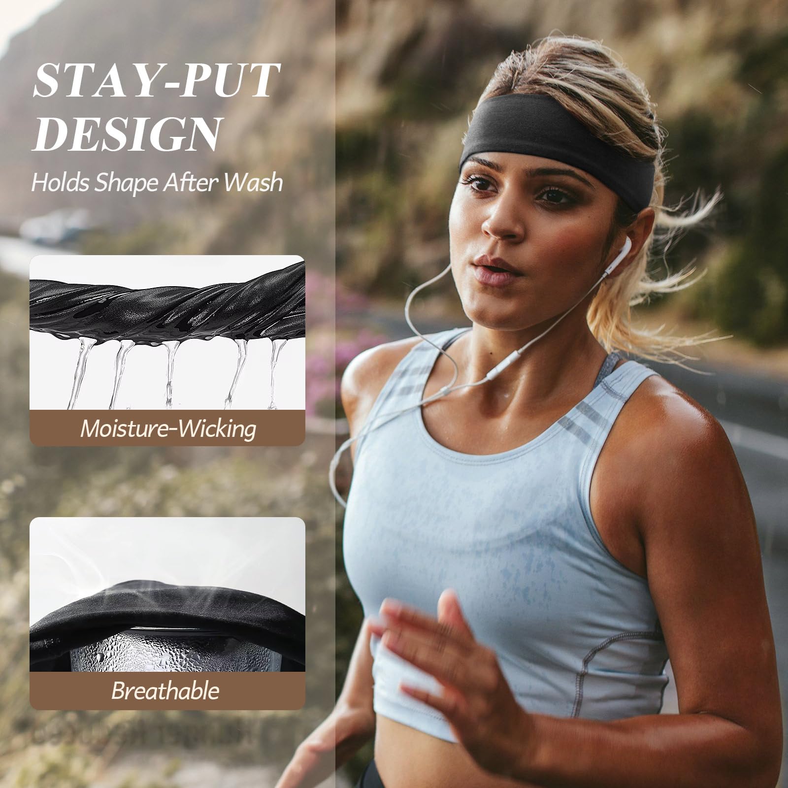 Bandeaux De Sport Femme - Lot De 5, Motif Léopard, Coton Absorbant, élastique Antidérapant - Pour Yoga, Running, Fitness