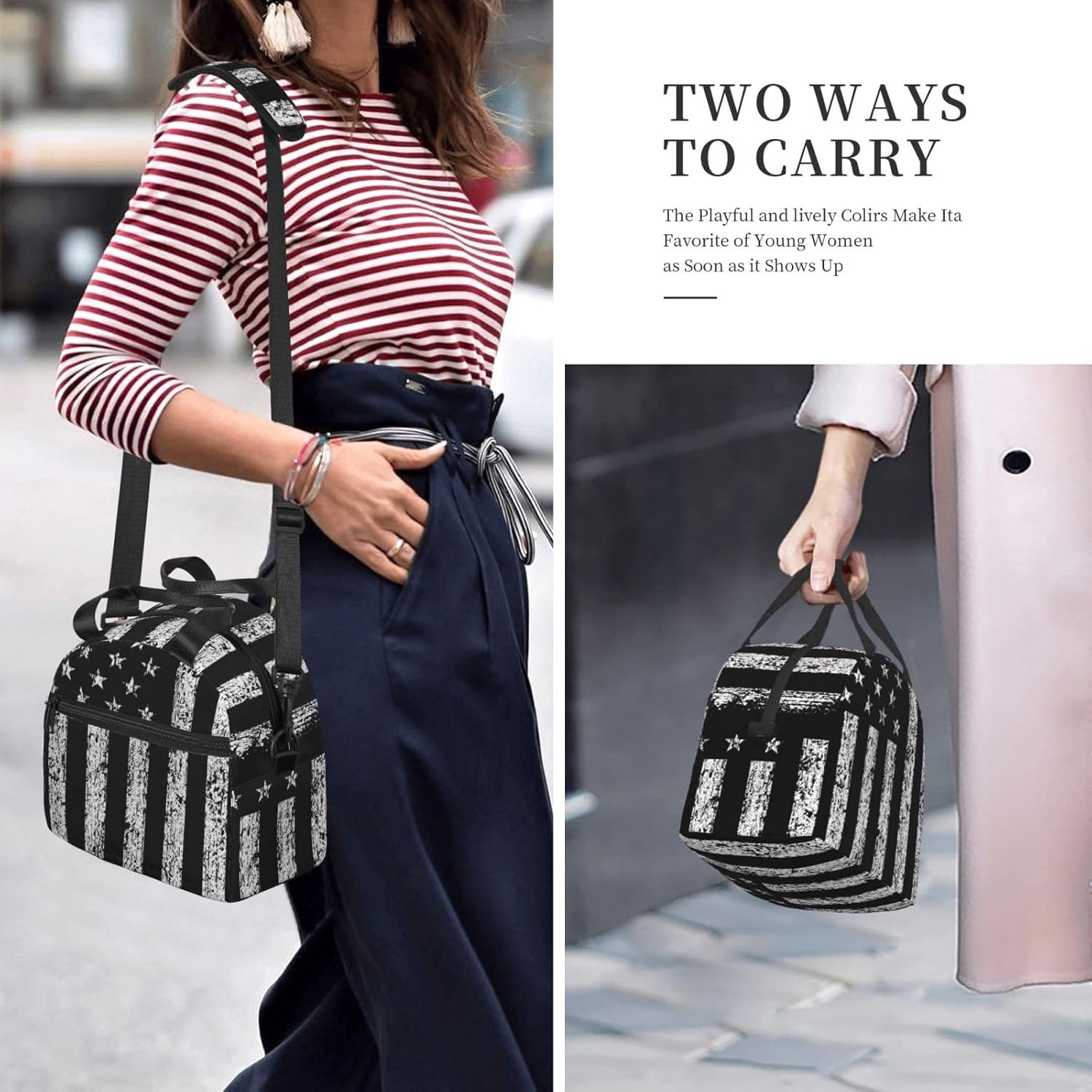 American Bald eagle Camouflage Print Reusable Lunch Bag Insulated Lunch Boxes for Office Work Picnic Tote Bag Adjustable