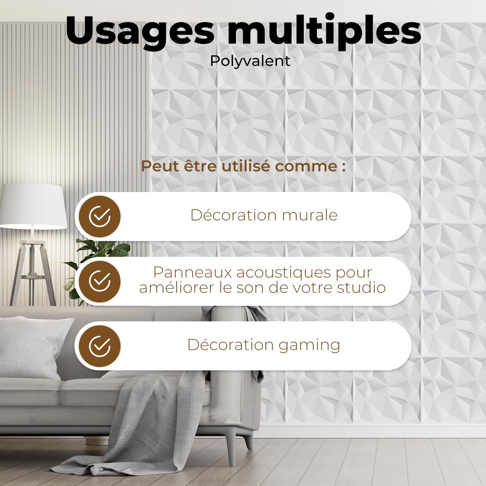 AMARA DECO - 30 Pièces Panneau Mural Decoratif 3D 30x30cm avec Ruban Adhésif Double Face – Panneaux Acoustiques Muraux Résistants à la Chaleur et Faciles à Nettoyer