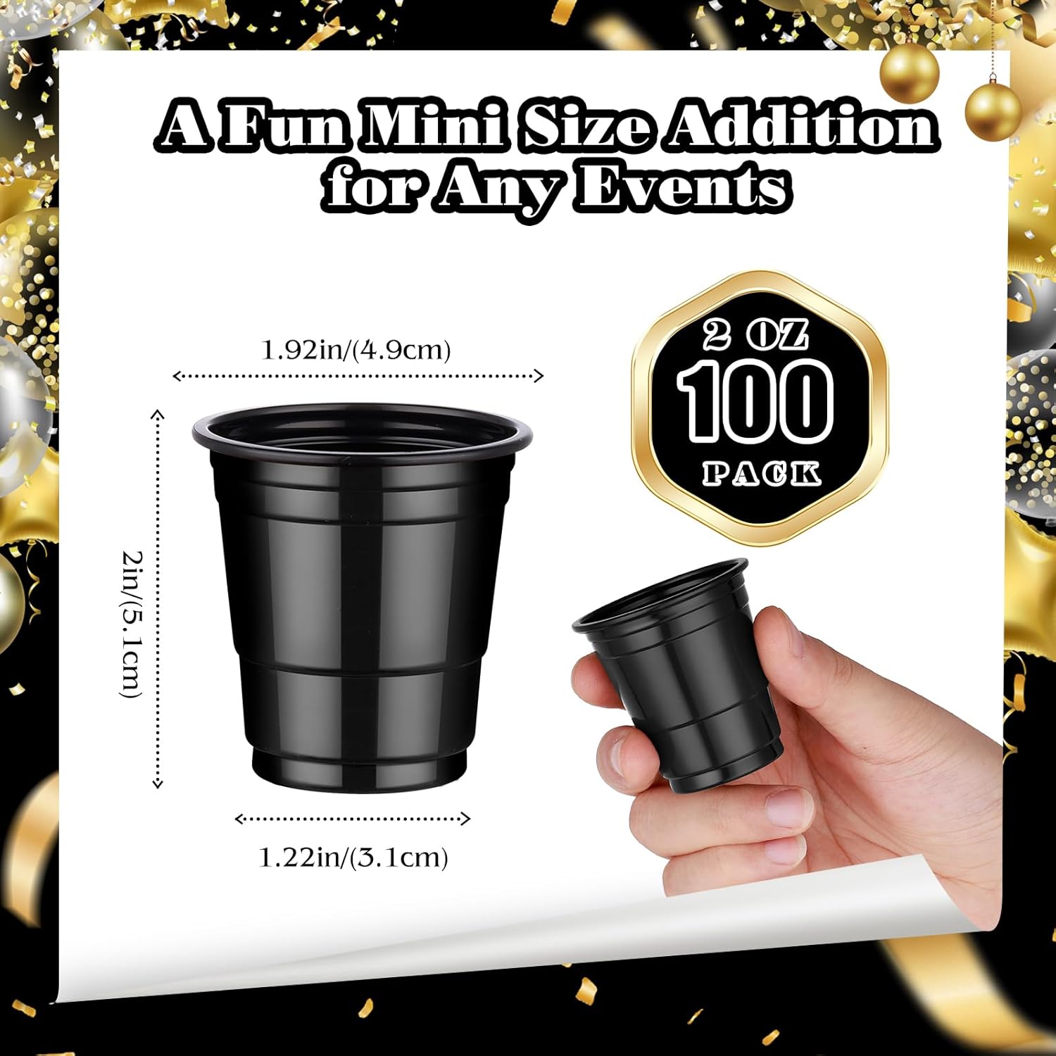 Dualshine 100 Pack 2oz Black Graduation Plastic Shot Glasses Disposable, Mini Disposable Shot Cups for Parties Weddings Beer Taste Serving Snack Sample Tastings Barbecues Picnic - Image 5