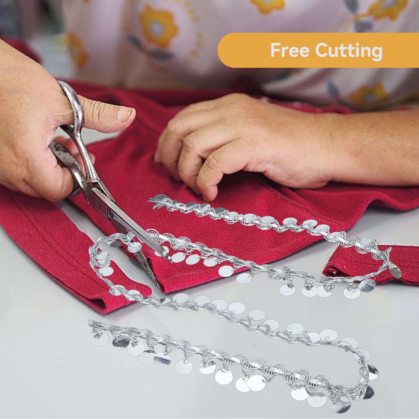Produktbild von OLYCRAFT 20 Yards Bauchtanz Quaste Mit Bling Pailletten Münzen Gold Silber Polyester Vorhang Dekoration Fransen Spitze Tanzkleid Gürtel Pailletten Laser Quaste Trim Für Kleid Verschönern Und Stirnband