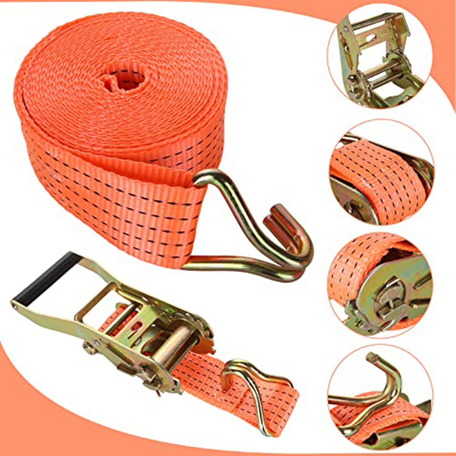 Correas De Sujeción con Trinquete Metal,Cinturones Ajustables Tensión,Correa Trinquete 50 Mm con Ganchos para Equipaje Motocicleta Carga O Remolque,4m
