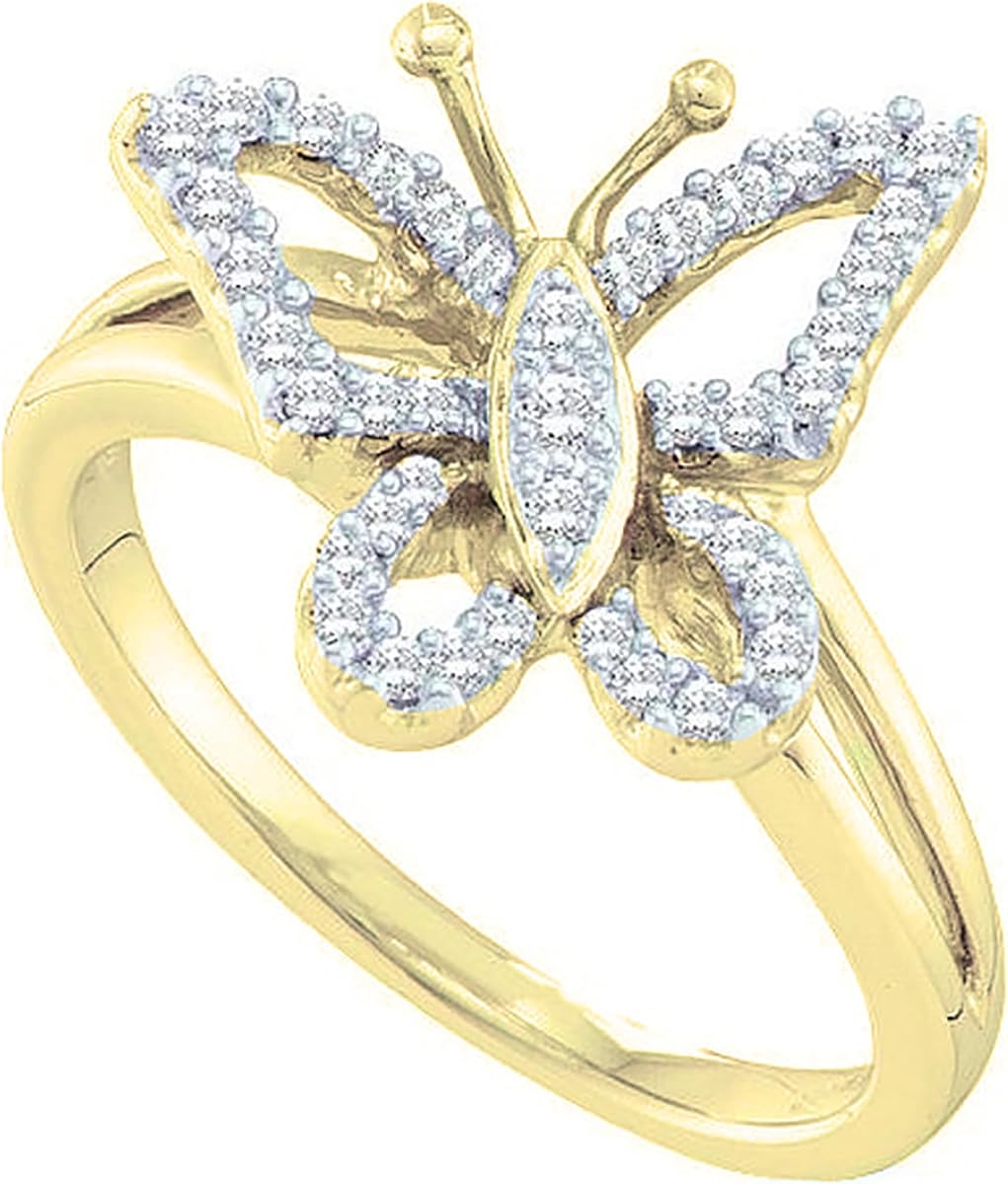 Dazzlingrock Round White Natural Diamond Cocktail Right Hand Butterfly Ring | 0.20 Ctw | 1/5 CT | 14K Real Solid Gold