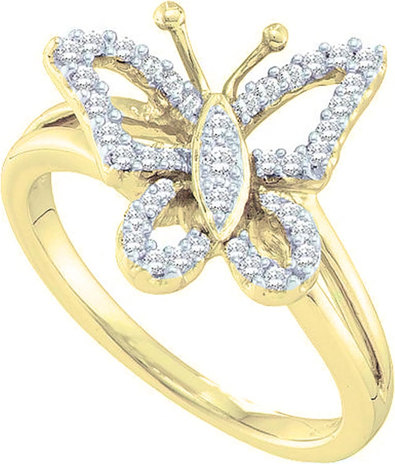 Dazzlingrock Collection 0.20 Ctw 14K Real Solid Gold Round White Natural Diamond Cocktail Right Hand Butterfly Ring 1/5 CT