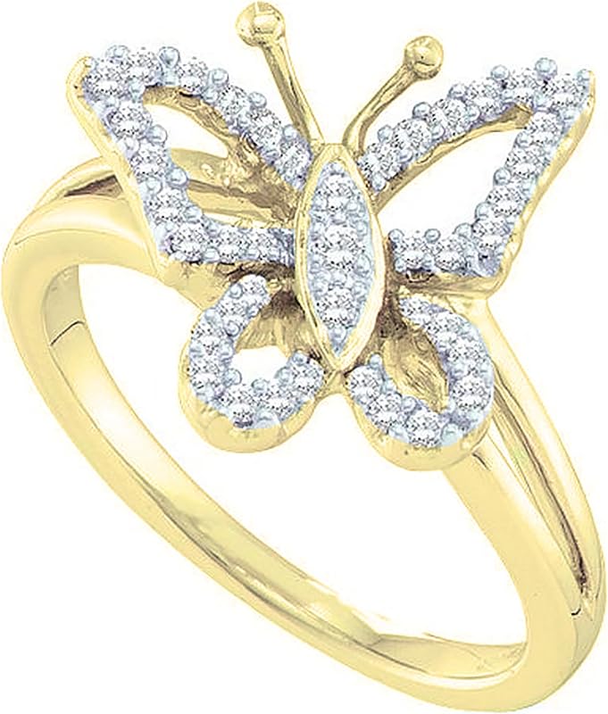 Dazzlingrock Round White Natural Diamond Cocktail Right Hand Butterfly Ring | 0.20 Ctw | 1/5 CT | 14K Real Solid Gold
