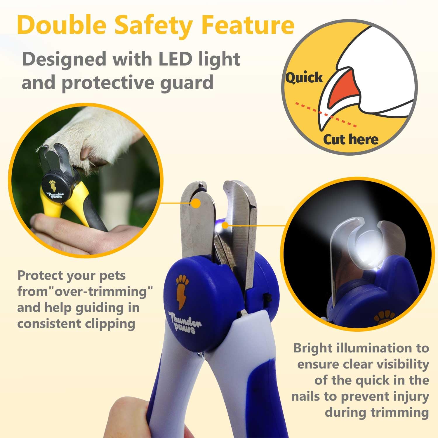 LED Dog Nail Clippers with Light, Trimmers with Protective Guard, Quick Sensor, Safety Lock and Nail File - Suitable for Large and Small Dogs & Cats (Blue, LED) - image 5