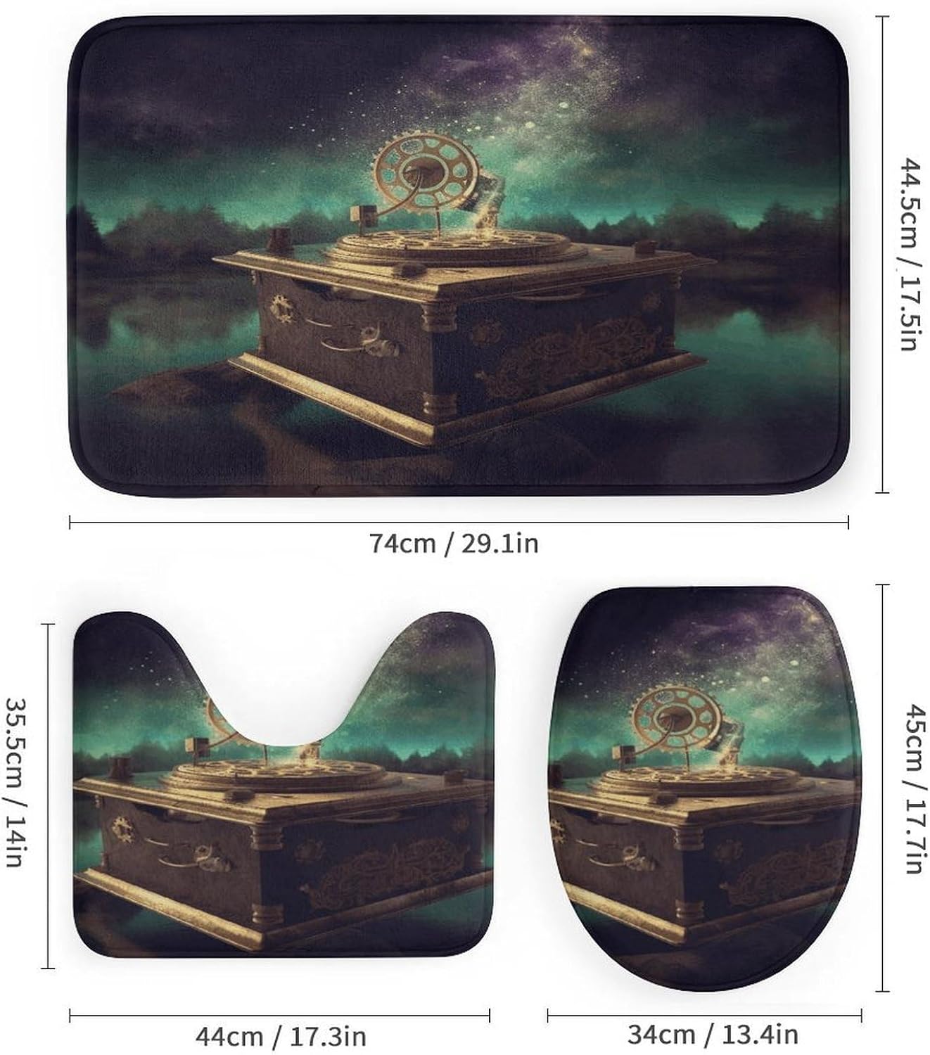 Dream Music Box Shower Curtain Set with Non-Slip Rugs&Toilet Lid Cover& Bath Mat Durable Waterproof Bathroom Set of 4 Pieces with 12 Hooks Bathroom Decor Accessories image 3