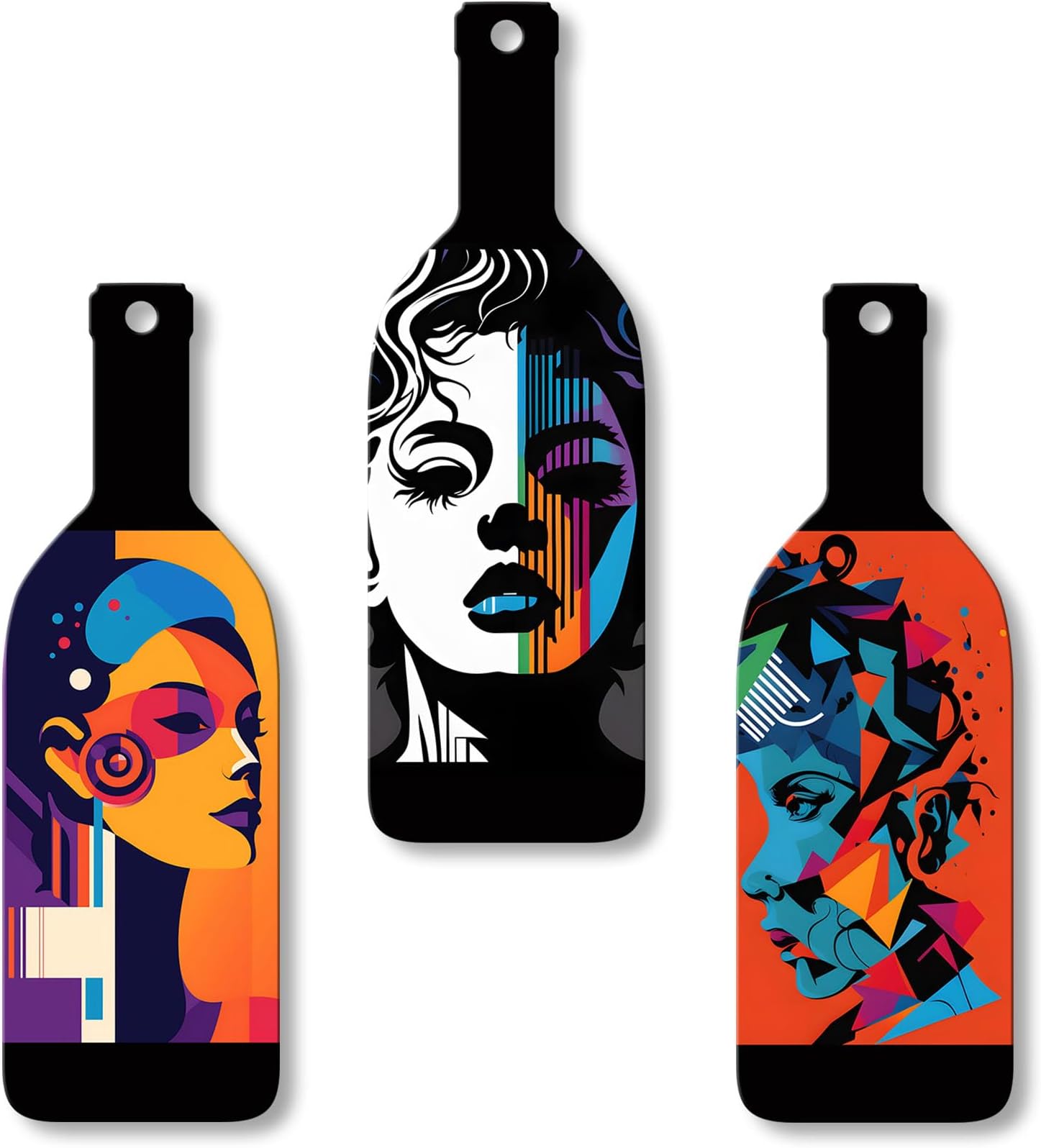 Artvibes Modern Abstract Art Portrait Decor Bottle shaped Wooden Wall Hanging | Living Room | Wall Art Paintings | Wall Poster | Handcrafted Art | Artworks Hangings | Ideal Gifts (WH_9509N), Set of 3