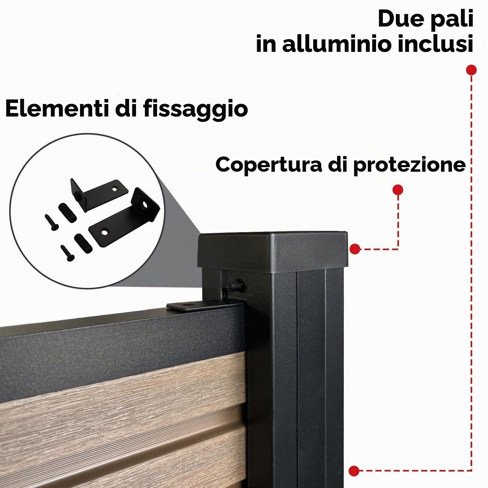 KARAT Recinzione da Giardino in WPC Resistente ai Raggi UV, Gelo e Neve - Protezione Visiva con Pali in Alluminio - Kit Completo di Montaggio Facile - Recinzione per Giardino, Terrazza, Garage (Legno