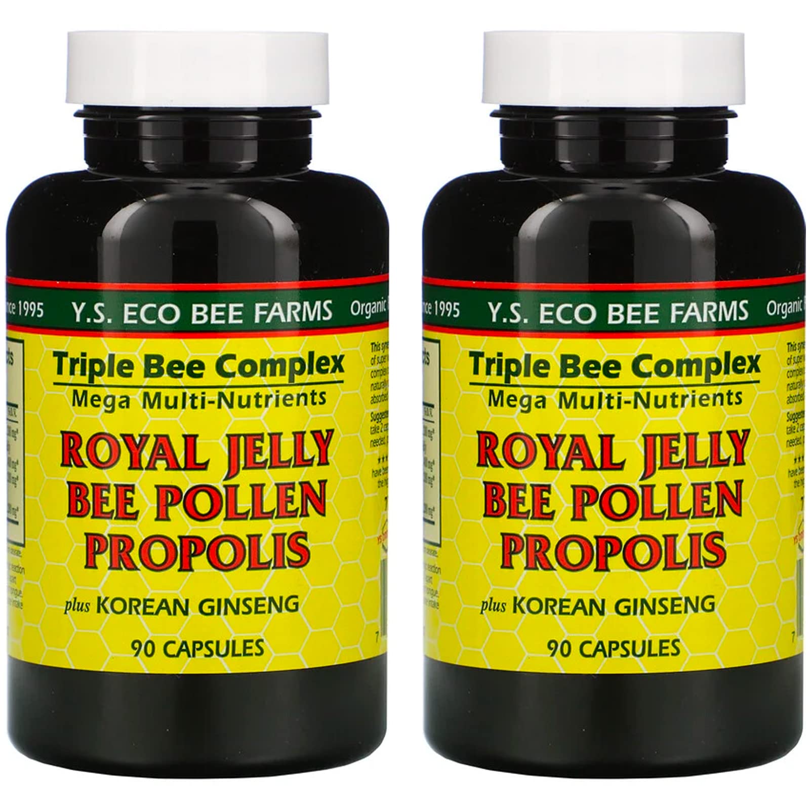 YS Eco Bee Farms, Royal Jelly Bee Pollen Propolis plus Korean Ginseng, 90 Capsules (2Pack)