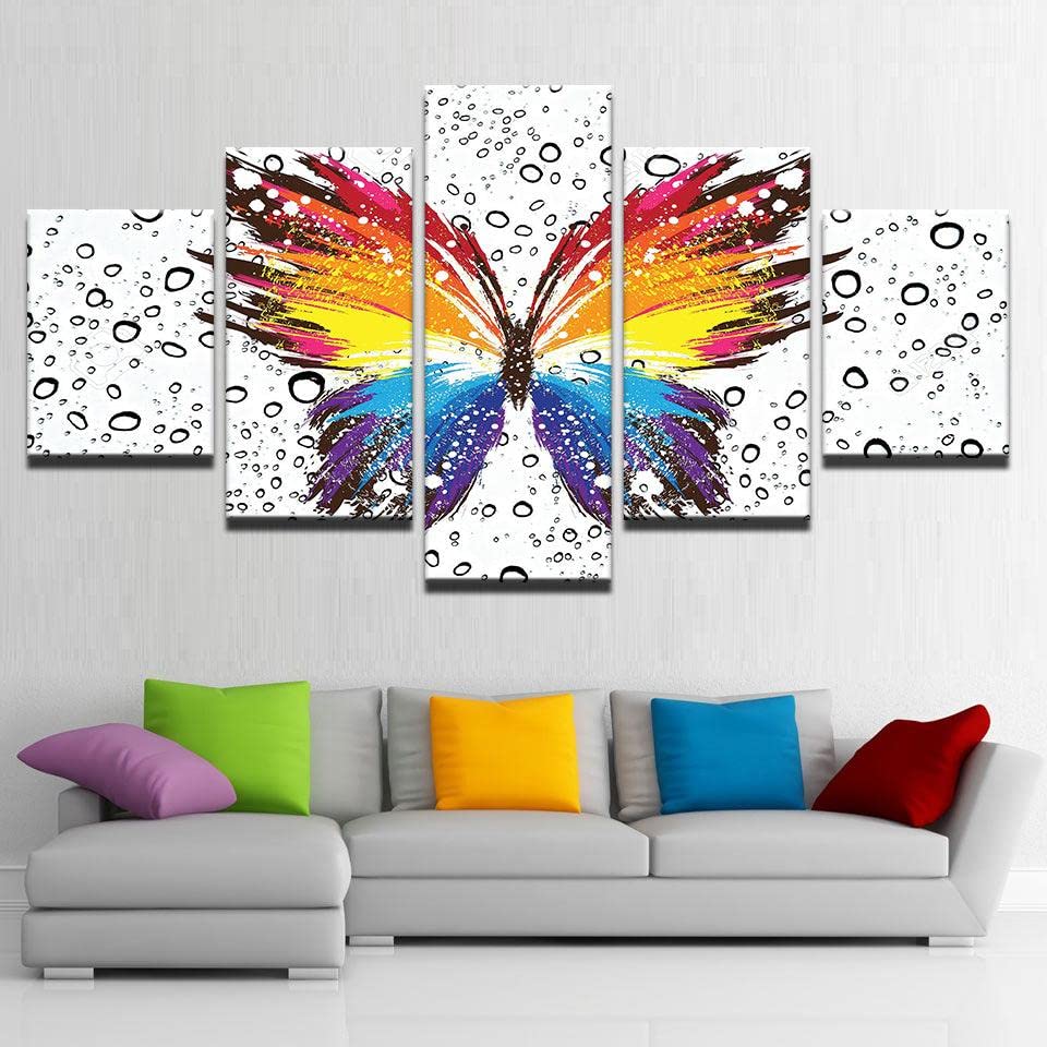 Tableau mural papillon arc-en-ciel multi-panneaux pour décoration salon moderne