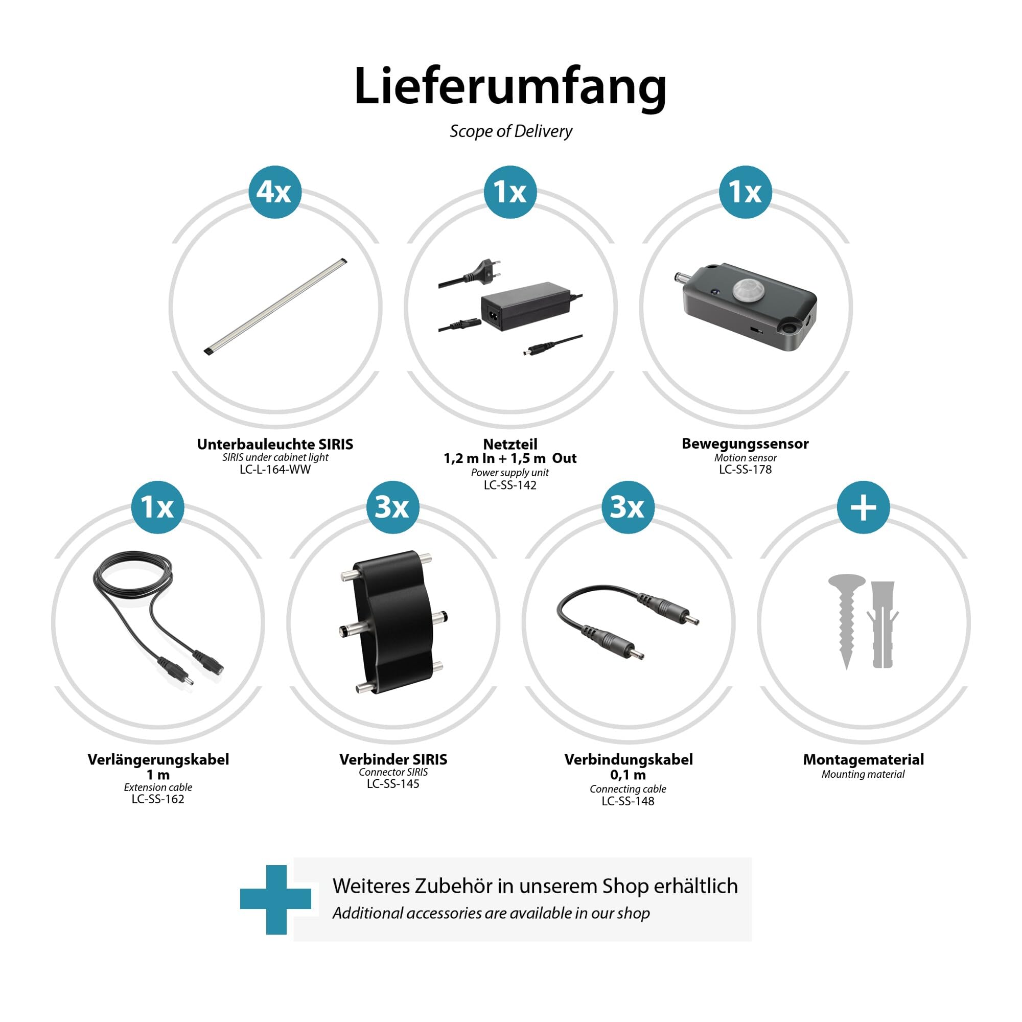 parlat LED Unterbau-Leuchte Siris, Bewegungsmelder, flach, je 90cm, je 963lm, warm-weiß, 4er Set