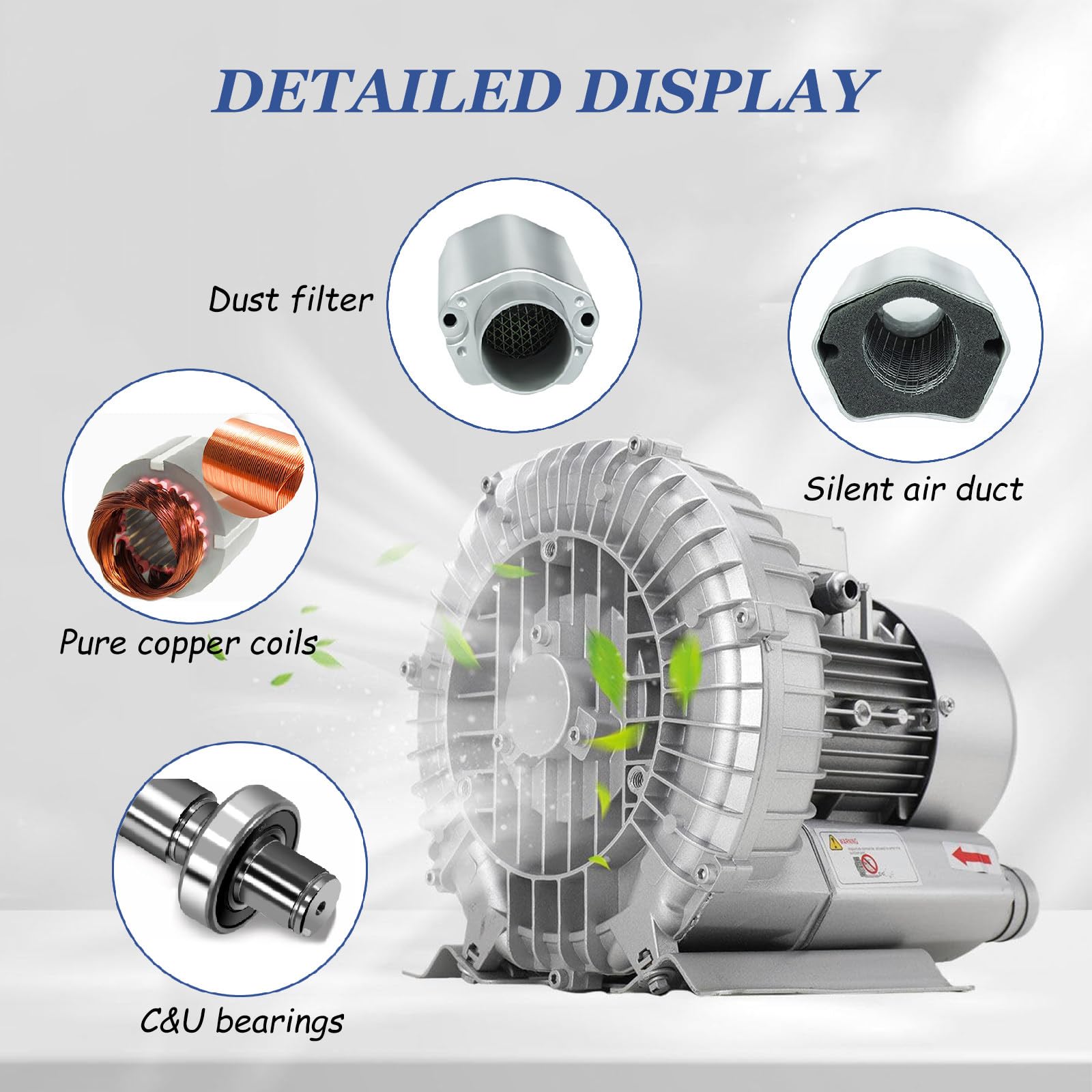 Soplante Regenerativo 370-1500W 380V Trifásico, Soplante Vortex, Bomba de Vacío Industrial para Soplado o Aspiración, Soplador De Tres Turbinas,550W