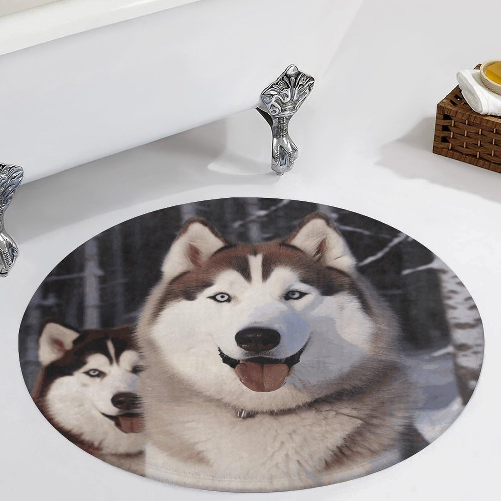Tapis circulaire pour salle de bain Huskies petit tapis de sol