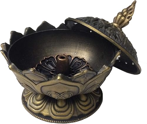 Juego de 4 piezas de bronce de latón dorado antiguo chino estilo asiático loto flor de loto quemador de incienso con soporte de bobina de cono de