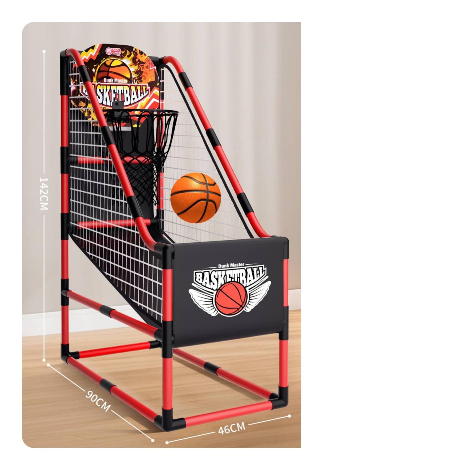 Gralara Canestro da Basket Bambini Set Gioco Basket Mini Canestro Cornice Autoportante Due Borsa a Rete Organizzazione in Plastica per Gioco Attivo Famiglia