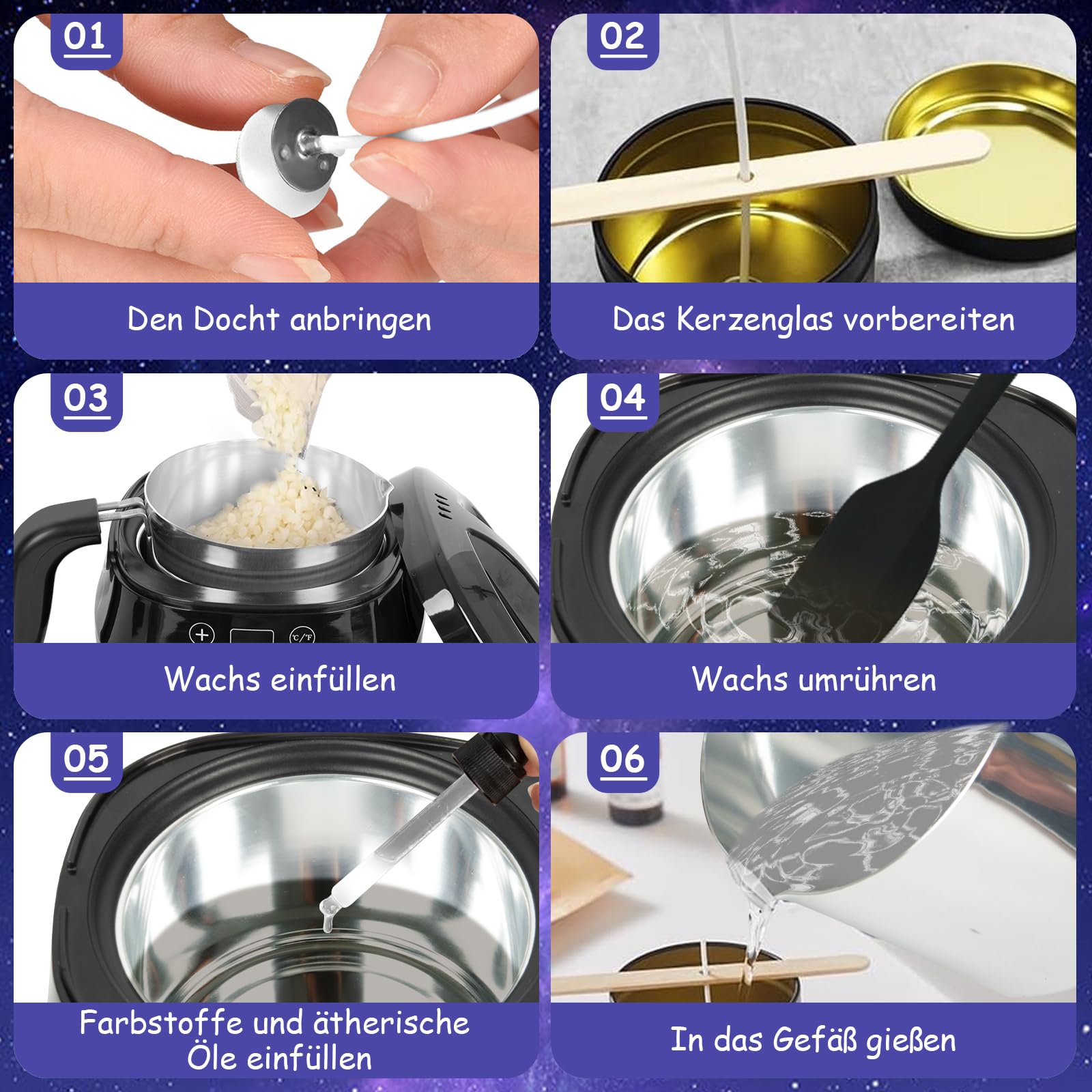 Orifesio Fundidor de Cera para Velas Eléctrico 1L, Derretidor de Cera para Velas con Control de Temperatura LED - Incluye Mechas de Vela, Pegatinas para Mechas de Vela, Soporte para Mecha y Cuchara