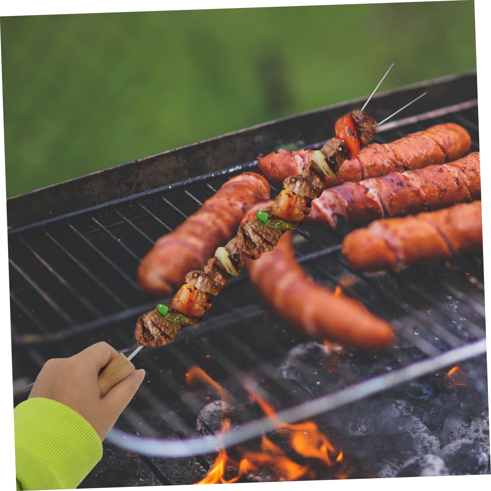 Forchette da Barbecue Set da 15 Pezzi in Acciaio Inossidabile Manico in Legno, Design senza Sbavature, Lunghezza Appropriata per Grigliate All'aperto