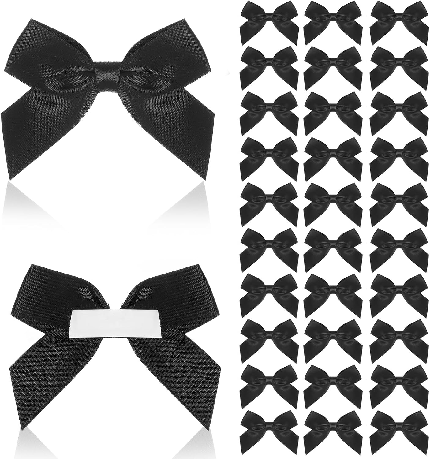 30PCS Black Satin Self-Adhesive Mini Bows for Crafts