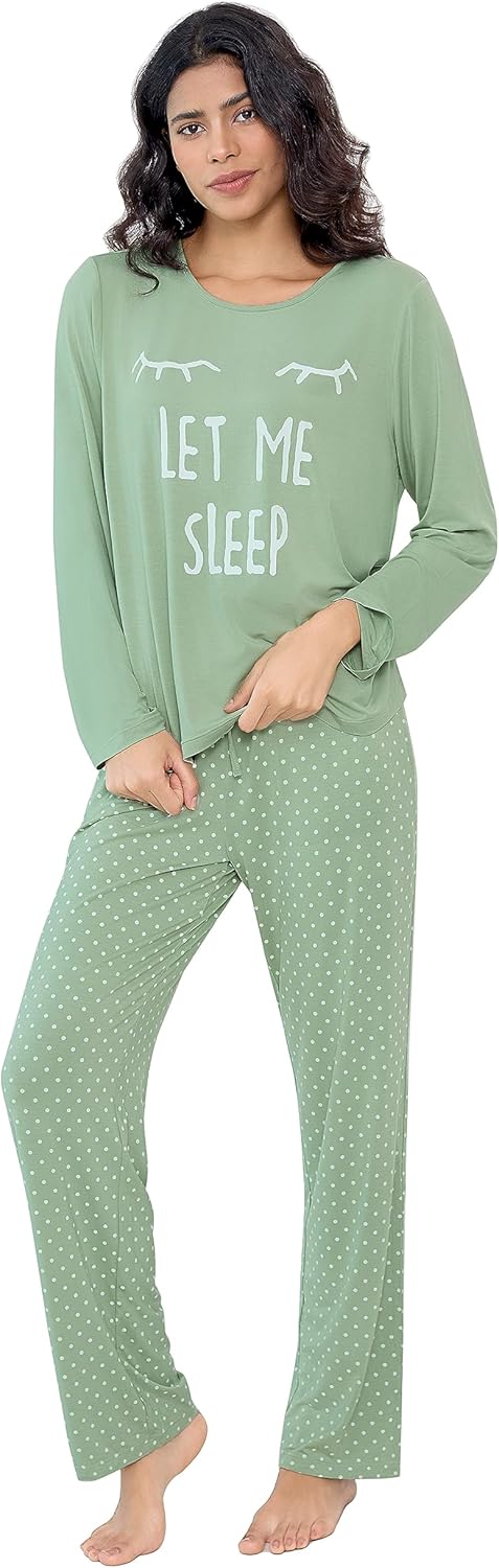 Joyaria Lightweight Bamboo Viscose Pajamas Women Cooling Sweat Wicking Long Sleeve PJs Set Sleepwear S-XXL - Image 2