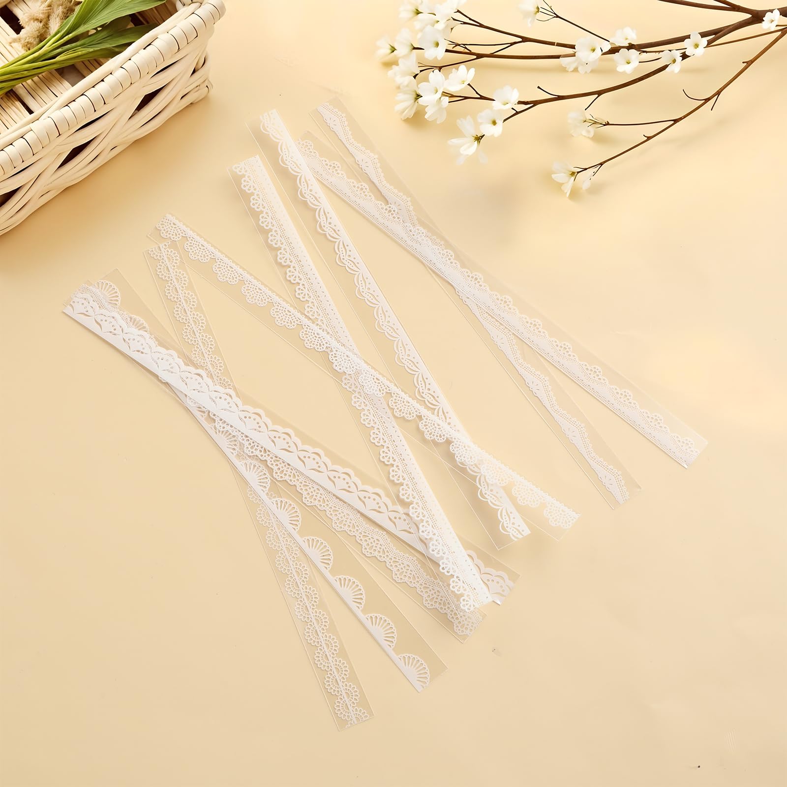 120 Stück Spitzen-Scrapbook-Aufkleber, Vintage-PET, weiße Spitze, Scrapbooking, Verzierungen, starke Viskosität, Schnürsenkel, Washi-Tape für Hochzeit, Tagebuch, Basteln, Fotorahmen