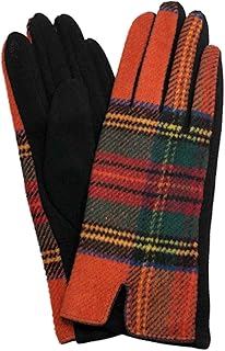 Womens Orange Red & Green Plaid Stretch Fit Texting & Tech Touchscreen Gloves