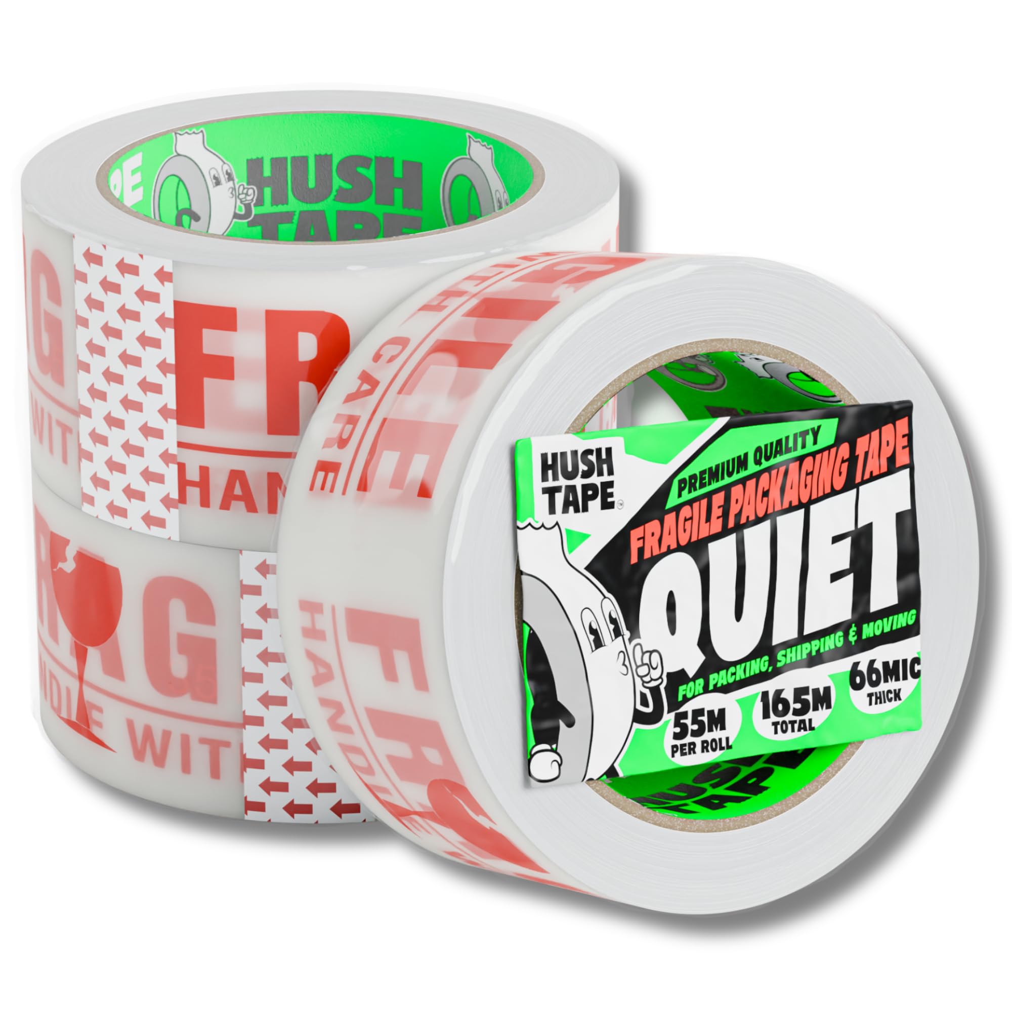 Hush Tape, Heavy Duty Low Noise Fragile Tape for Packing Boxes Shipping, and Moving, Clear Parcel Packaging Tape