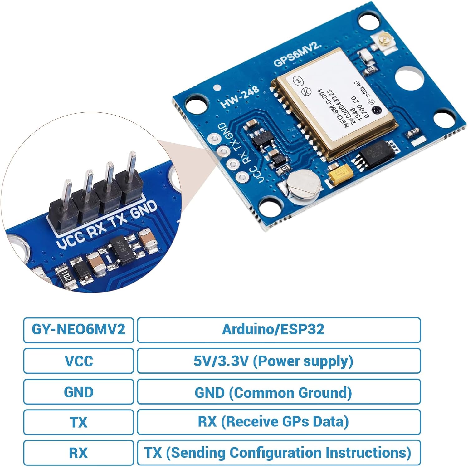 5-Pack GY-NEO6MV2 NEO-6M GPS Flight Controller Module 3V-5V with Super Ceramic Antenna for Arduino EEPROM APM 2.5
