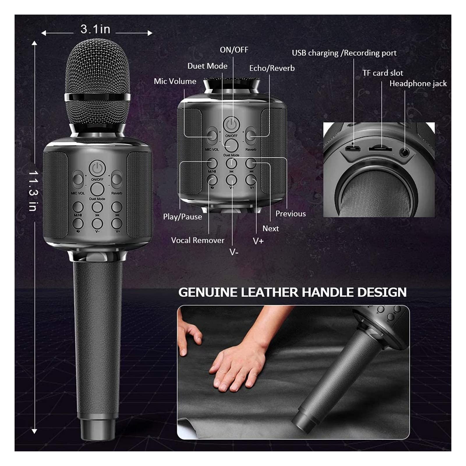 mikrofon Bezprzewodowa maszyna śpiewowa mikrofonu Karaoke z głośnikiem Bluetooth do telefonu komórkowego/PC, przenośny głośnik mikrofonowy (Color : Black red)