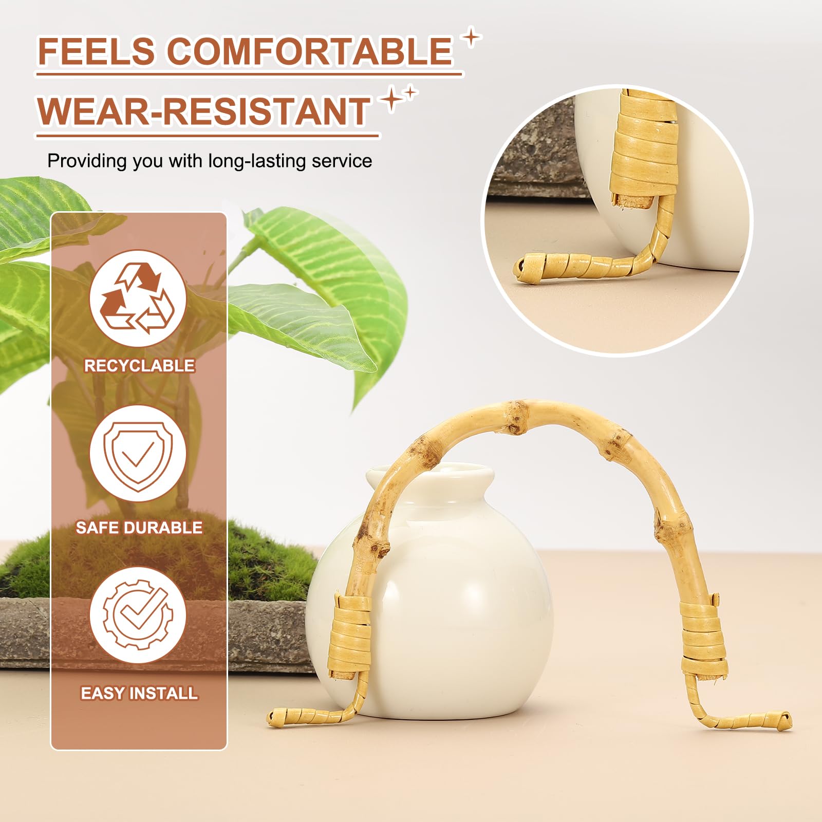 QUARKZMAN Asa De Tetera De Bambú 2 Pcs Asa De Rattan Con Alambre En Forma De U Para Tetera De Cerámica Y Barro Con Espaciado De 4.7-5.1" Accesorios Y Suministros Para Teteras Dorado