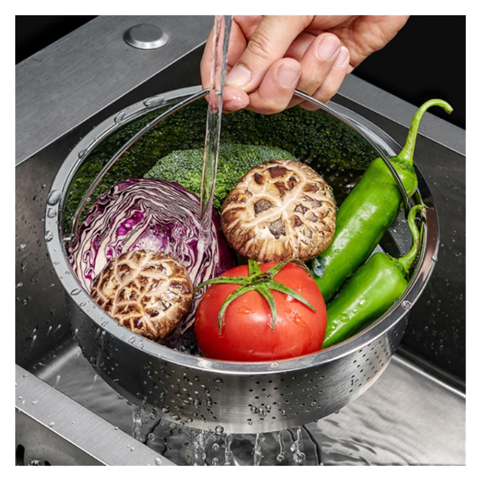 Cesta de vapor acero inoxidable con mango silicona for olla a presión arrocera, rejilla, escurridor, utensilios cocina Cesta de vapor inox(22cm)