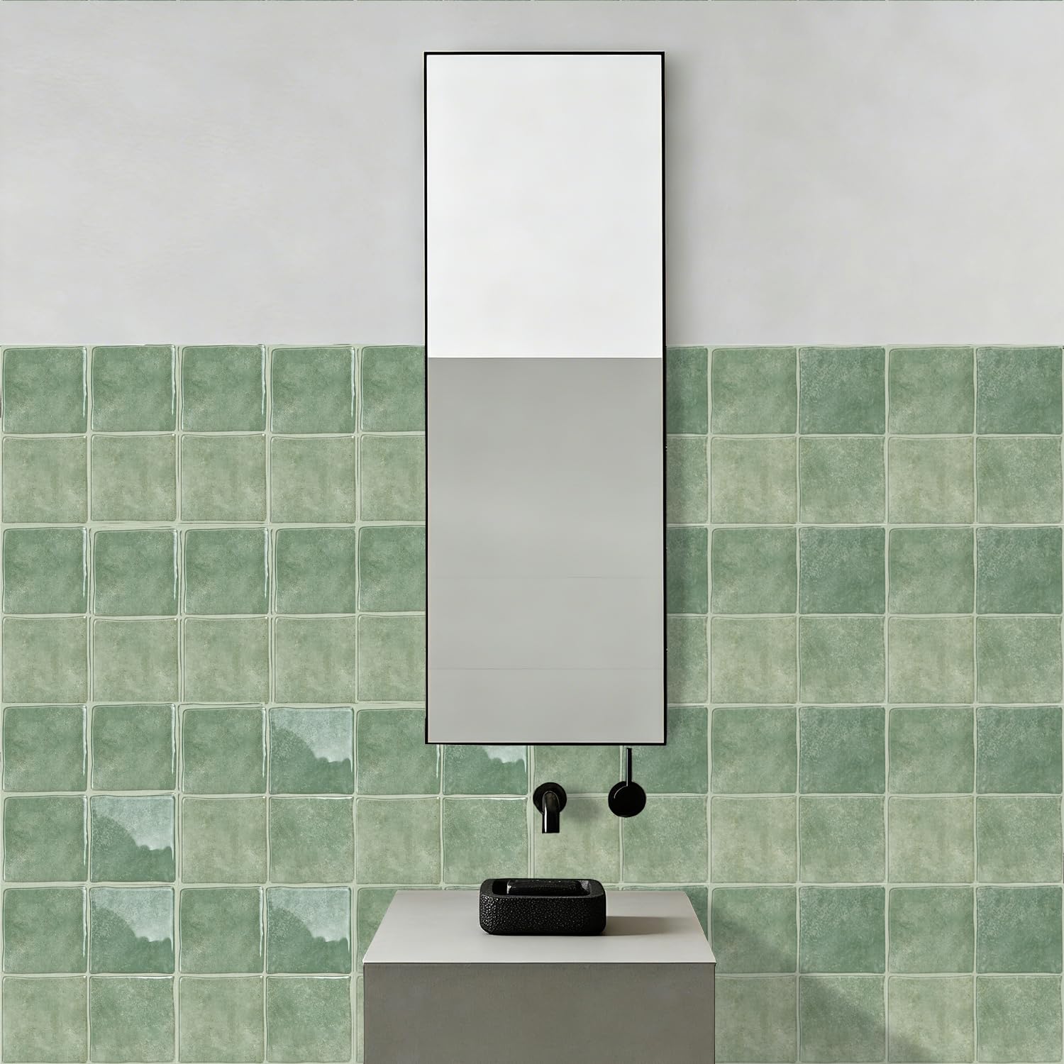 Alwayspon Piastrelle adesive da parete in vinile 3D, 25,4 x 25,4 cm, 10 pezzi, autoadesive, impermeabili, paraspruzzi, per cucina, bagno, parete, verde salvia