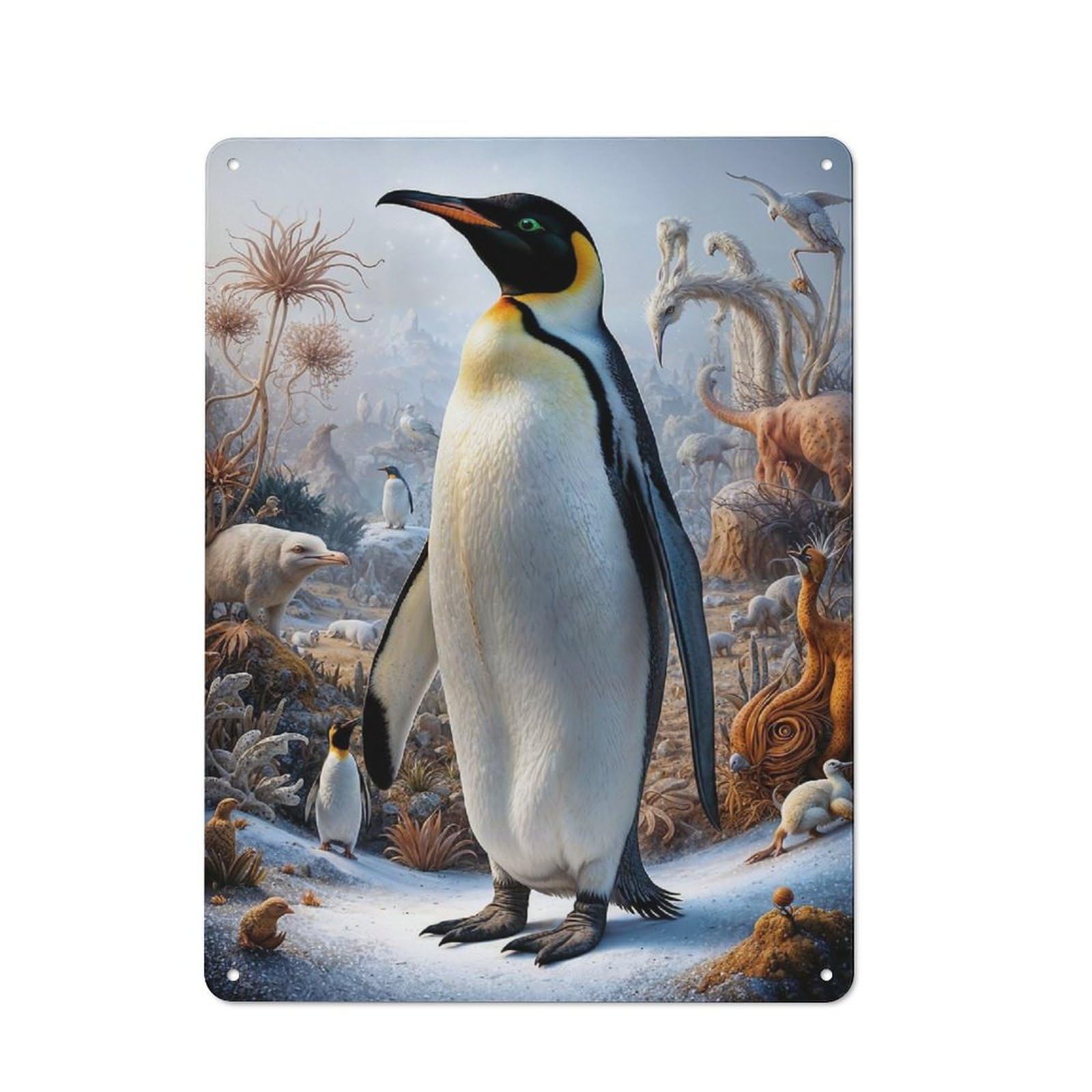 Junmoney Surreal Penguin Safari Vintage Metal Plaque 40X30cm For Living Room Or Hallway, A Christmas Gift For People Styling Living Room And Hallway