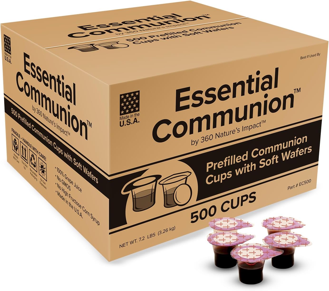 Prefilled Communion Cups and Wafer Set for Holy Eucharist Celebration in Hospitals, Summer Camps & More, Box of 500, Made with Concord Grape Juice & Wafer
