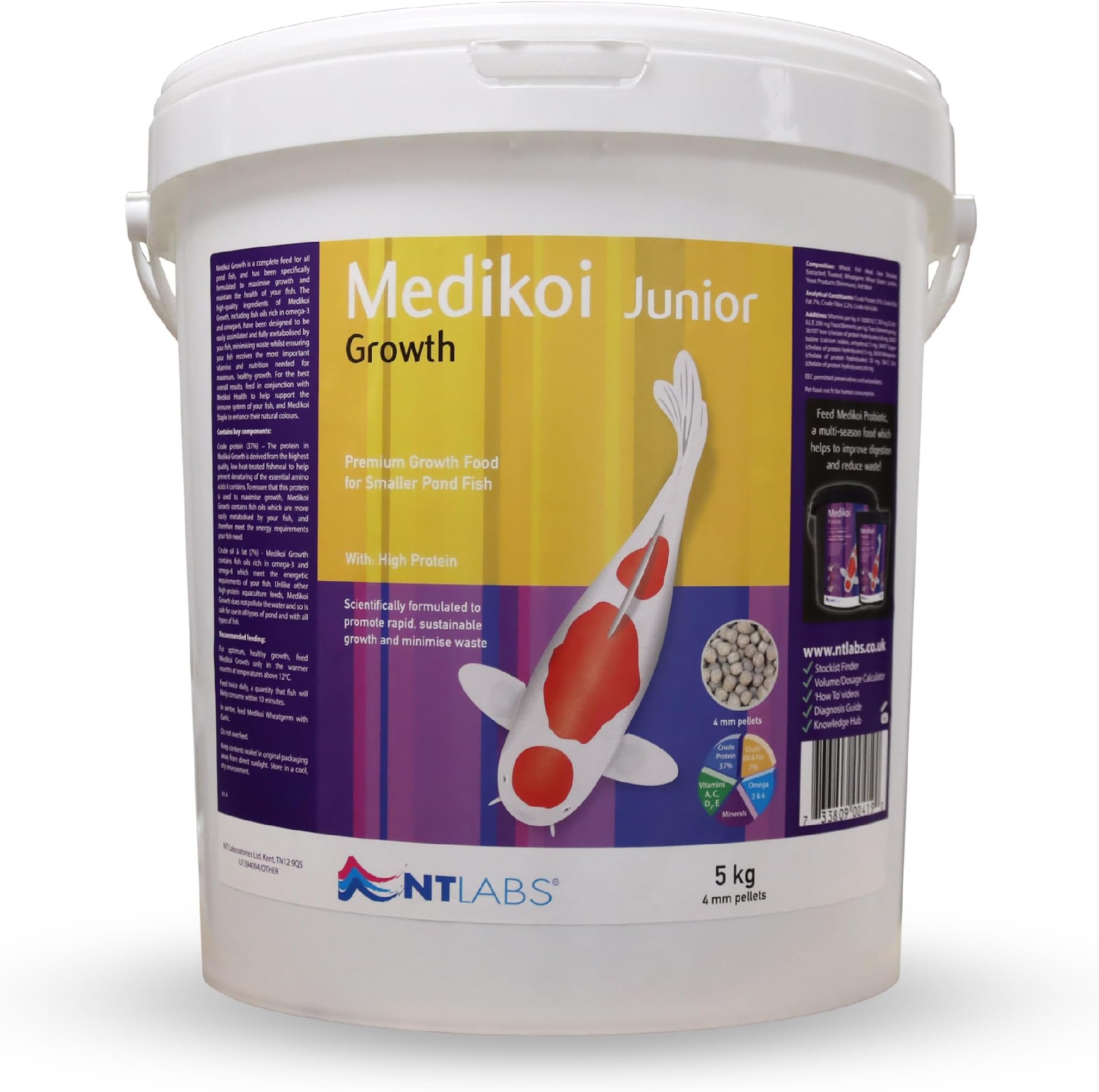 Medikoi Growth, Complete Feed for All Pond Fish, Ideal for Late Spring and Summer Feeding, High Protein Koi Feed, Maintains Immune System, Koi Fish Food (5 kg (Pack of 1), Junior)