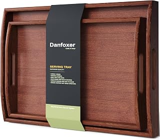 Bamboo Set of 2 Serving Trays with Handles Decorative Tray(Brown) | 2 Pack, Decorative Trays, for Coffee Table, Kitchen Counter, Breakfast, Party