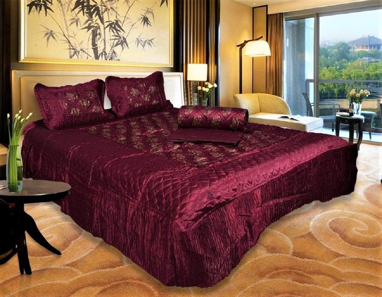 ManavRachit Satin Gold Printed 310 TC Wedding Bedding Set (Bedsheet with 2 Pillow Covers & 1 AC Comforter) for Home & Living Room(Maroon, Set of 4pc)(Hathi Print)