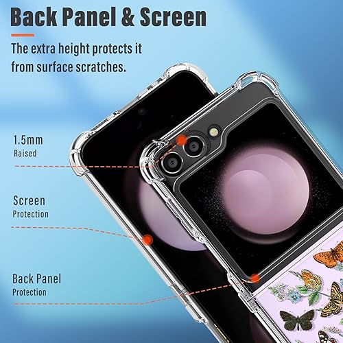 Miniatura 5 de Plakill Funda para Samsung Galaxy Z Flip 5, bonito diseño floral de mariposas, diseño protector de mariposa, TPU suave, a prueba de golpes, para