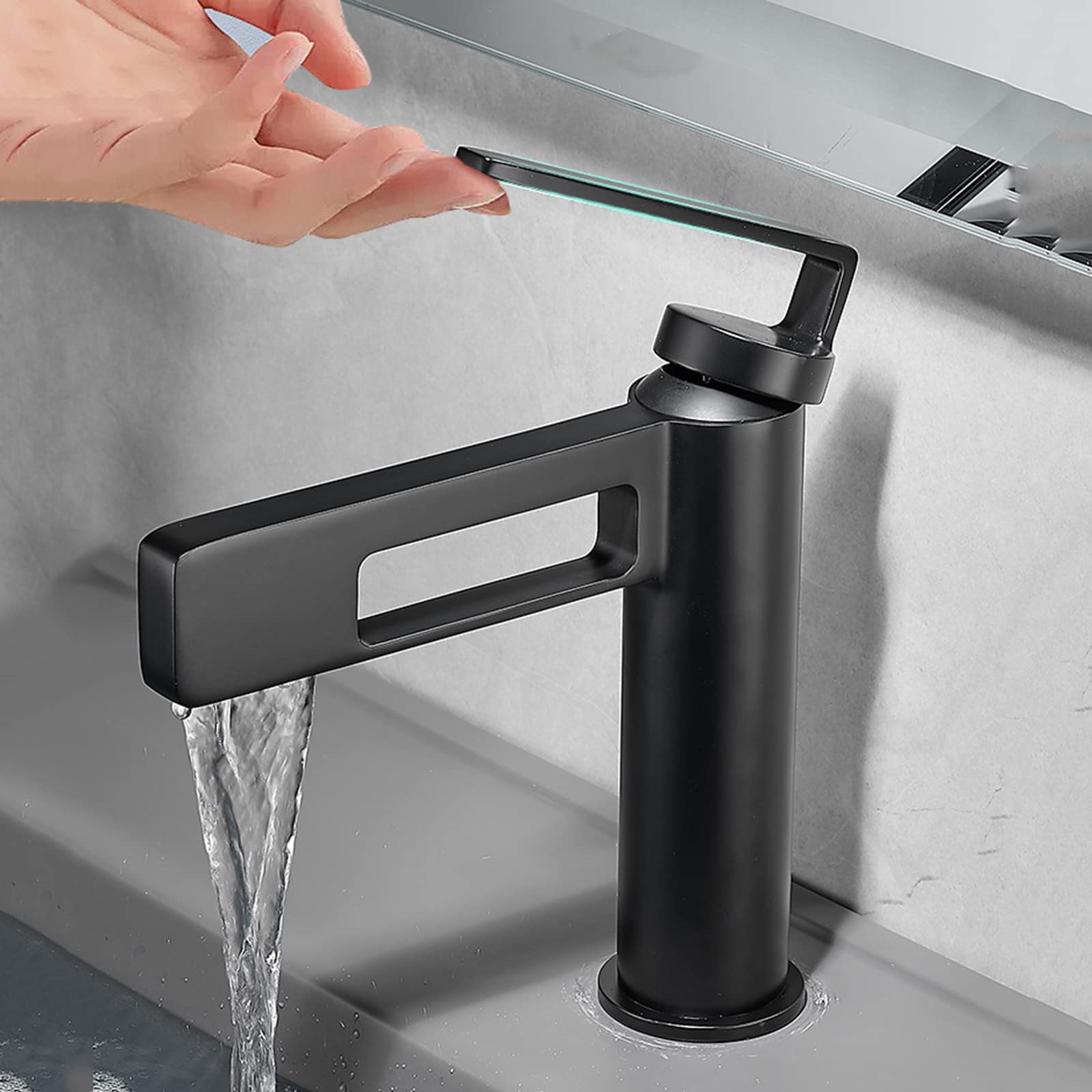 Grifos De Lavabo De Baño, Grifos De Cascada, Mezclador De Agua Fría Y Caliente, para El Hogar, Hotel, Etc., Cromados.(Black)